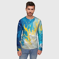Лонгслив мужской Масляные краски, брызги, желтые белые синие цвета, цвет: 3D-принт — фото 2