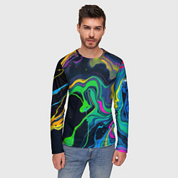 Лонгслив мужской Разводы и переливы разноцветной краски, цвет: 3D-принт — фото 2