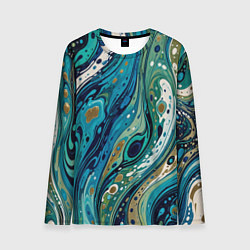 Лонгслив мужской Сине-зеленый абстрактный узор, цвет: 3D-принт
