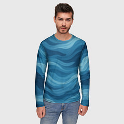 Лонгслив мужской Камуфляжные синие волны, цвет: 3D-принт — фото 2