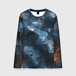Лонгслив мужской Синий камуфляж с каплями, цвет: 3D-принт