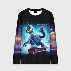 Мужской лонгслив Bender is a skateboarder in neon street - ai art