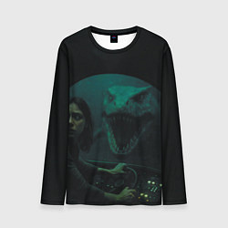 Лонгслив мужской Тилозавр нападает на батискаф с девушкой ужасы, цвет: 3D-принт