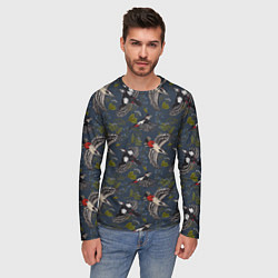 Лонгслив мужской Дятлы и цветы, цвет: 3D-принт — фото 2