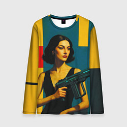Лонгслив мужской Девушка с ретрофутуристическим автоматом поп-арт 1, цвет: 3D-принт
