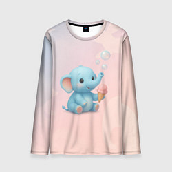 Лонгслив мужской Маленький слоненок с мороженым пускает пузыри, цвет: 3D-принт