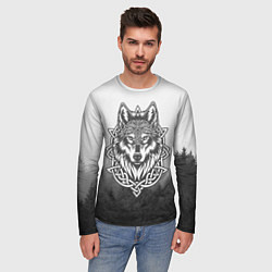 Лонгслив мужской Волк в кельтском стиле и лес, цвет: 3D-принт — фото 2