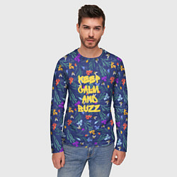 Лонгслив мужской Keep calm and buzz - пчелы и цветы, цвет: 3D-принт — фото 2