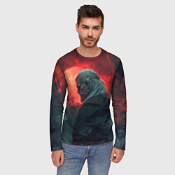 Лонгслив мужской Ведьмак на фоне красной луны, цвет: 3D-принт — фото 2