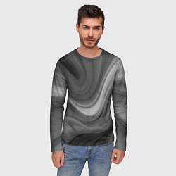 Лонгслив мужской Серые волны абстракция однотонная, цвет: 3D-принт — фото 2