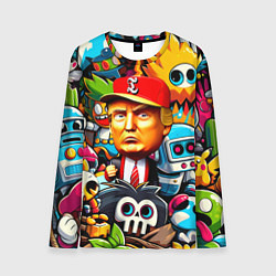 Мужской лонгслив Дональд Трамп в компании мультяшных персонажей