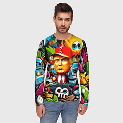 Лонгслив мужской Дональд Трамп в компании мультяшных персонажей, цвет: 3D-принт — фото 2