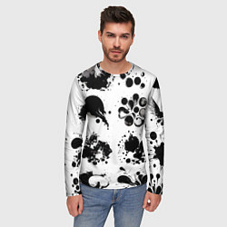 Лонгслив мужской Чёрно-белые кляксы - абстракция, цвет: 3D-принт — фото 2