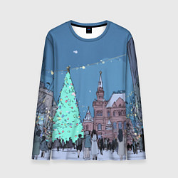 Лонгслив мужской Новогодняя елка в центре Москвы, цвет: 3D-принт