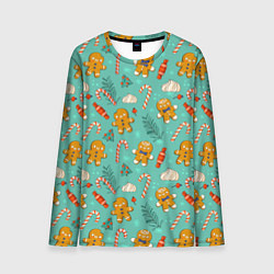 Лонгслив мужской Новогодний паттерн печенье с конфетами, цвет: 3D-принт