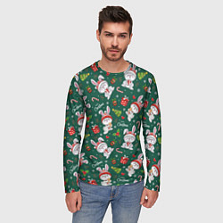 Лонгслив мужской Новогодние зайчики, цвет: 3D-принт — фото 2