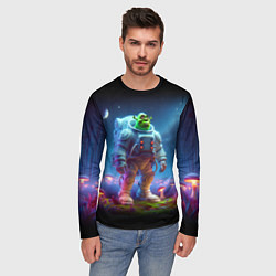 Лонгслив мужской Шрек бравый космонавт - неоновое свечение, цвет: 3D-принт — фото 2
