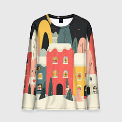 Лонгслив мужской Разноцветные новогодние дома, цвет: 3D-принт