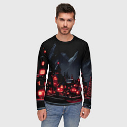 Лонгслив мужской Новогодняя ночь и красные гирлянды, цвет: 3D-принт — фото 2