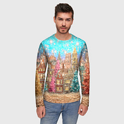 Лонгслив мужской Новогодний город в блестках, цвет: 3D-принт — фото 2