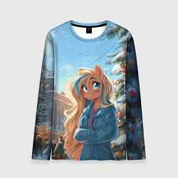 Мужской лонгслив Лошадка на новогодней площади