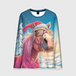 Лонгслив мужской Новогодняя лошадь в очках, цвет: 3D-принт