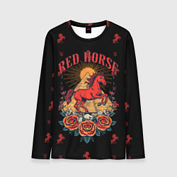 Лонгслив мужской Красная лошадь на фоне пирамиды, цвет: 3D-принт