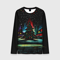 Лонгслив мужской Новый год на черном фоне, цвет: 3D-принт