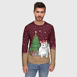 Лонгслив мужской Кот Бендер и ёлка, цвет: 3D-принт — фото 2