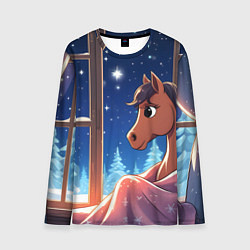 Лонгслив мужской Лошадка зимней звездной ночью, цвет: 3D-принт