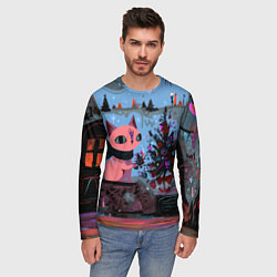Лонгслив мужской Кошка празднует Новый год, цвет: 3D-принт — фото 2