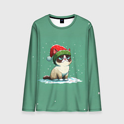 Лонгслив мужской Новогодний мем котик, цвет: 3D-принт