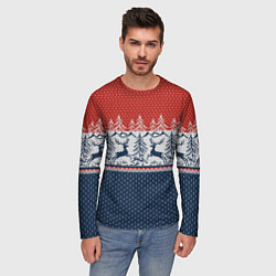 Лонгслив мужской Вязаный узор с оленями, цвет: 3D-принт — фото 2