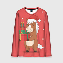 Лонгслив мужской Новогодняя лошадка с подарками, цвет: 3D-принт