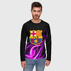 Лонгслив мужской Барселона неоновый огонь текстура, цвет: 3D-принт — фото 2