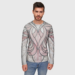 Лонгслив мужской Нежно розовый орнамент из перьев, цвет: 3D-принт — фото 2