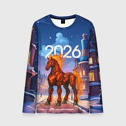 Лонгслив мужской Красная огненная металлическая лошадь 2026, цвет: 3D-принт