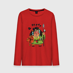 Лонгслив хлопковый мужской Забавные Индейцы 8, цвет: красный