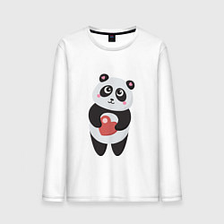 Лонгслив хлопковый мужской Панда с сердечком, цвет: белый