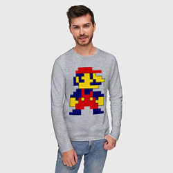 Лонгслив хлопковый мужской Pixel Mario цвета меланж — фото 2