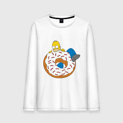 Лонгслив хлопковый мужской Гомер на пончике, цвет: белый
