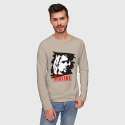 Лонгслив хлопковый мужской Nirvana: Kurt Cobain, цвет: миндальный — фото 2