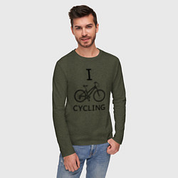 Лонгслив хлопковый мужской I love cycling цвета меланж-хаки — фото 2