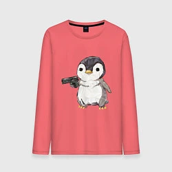 Лонгслив хлопковый мужской Пингвин с пистолетом, цвет: коралловый