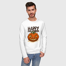 Лонгслив хлопковый мужской Happy halloween, цвет: белый — фото 2