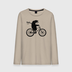 Лонгслив хлопковый мужской Ежик на велосипеде, цвет: миндальный