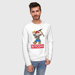 Лонгслив хлопковый мужской Bitcoin Miner, цвет: белый — фото 2