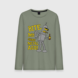 Лонгслив хлопковый мужской Bite my shunny metal ass, цвет: авокадо