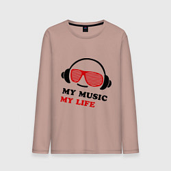 Лонгслив хлопковый мужской My music my life, цвет: пыльно-розовый