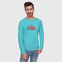 Лонгслив хлопковый мужской FCSM Club цвета бирюзовый — фото 2